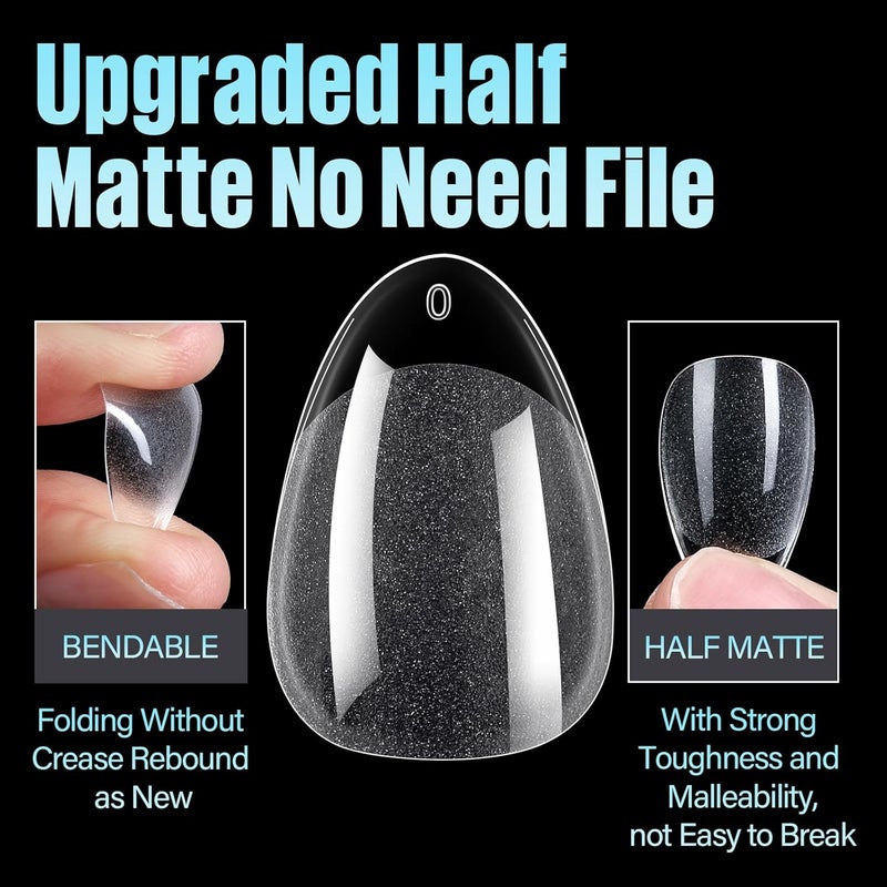 TOMICCA Short Almond Nail Tips, 504Pcs Soft Acrylic Nail Tips, 12 Sizes Pre-Shaped Half Matte Fake Clear Gelly Tips, Press on Acrylic Nails for Nail Extension DIY Nail Salon - Image 2